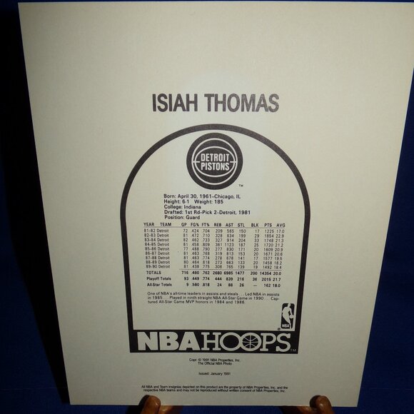 Vintage OFFICIAL NBA HOOPS BASKETBALL PRINT ISIAH THOMAS - DETROIT PISTONS 1991 - Picture 2 of 3